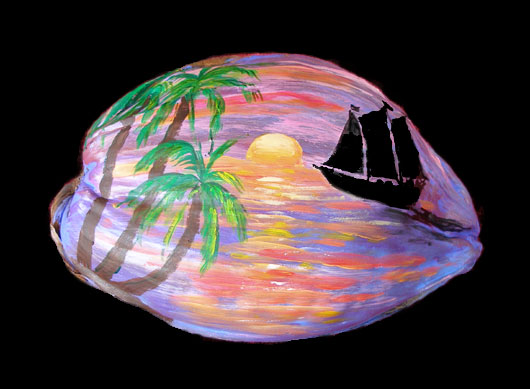 Sailboat Sunset Painted Coconut