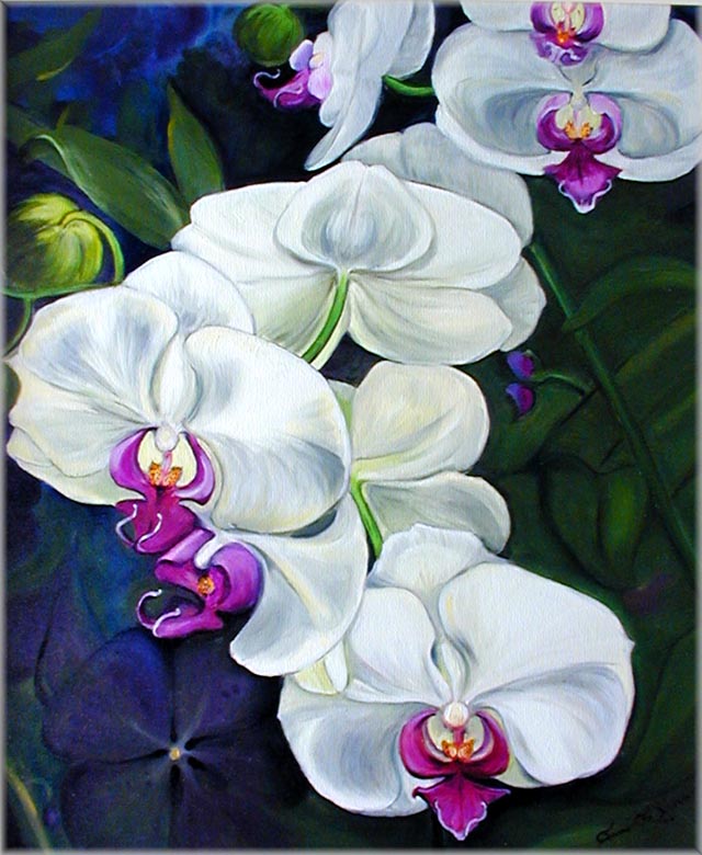 White Orchid Oil Flower Painting