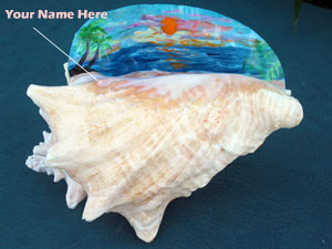 Painted Key West Conch Shell with Ocean Scene