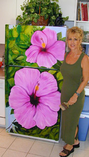 Key West Tropical Flower Painting on Refridgerator