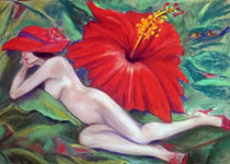 Hibiscus with Nude Woman Painting