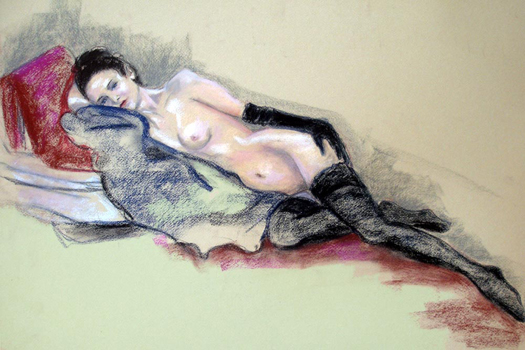 Black Gloves Nude Painting