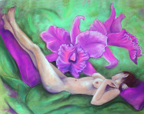 Orchid with Woman Nude Painting