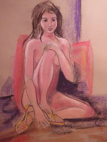 Sitting Nude Woman in Pastel
