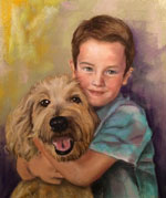 Pastel Portrait of Boy and Dog