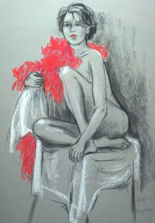 Lady in Red Nude Painting