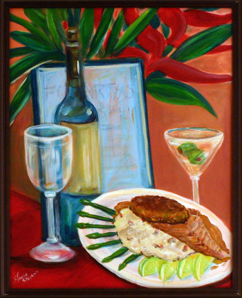 Wine and Fish Still Life Painting