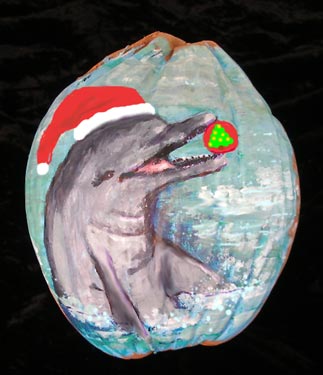 Christmas Dolphin Painted Coconut