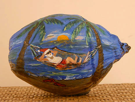 Santa in Hammock Painted Coconut