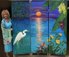 Three Panel Tropical Mural