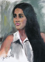 Black Haired Woman Oil Portrait