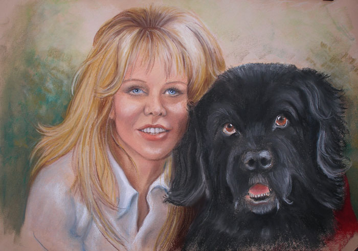 Woman with Dog Pastel Portrait