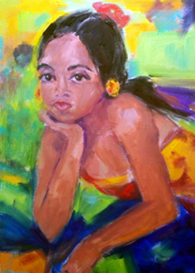 Tropical Girl Oil Portrait