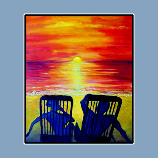 Two Chairs Sunset Matted Print