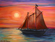 Sunset Schooner Oil Painting